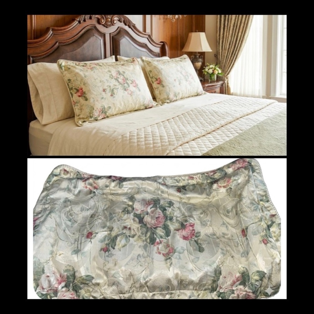 2 Burlington Home Rose Floral Damask King Size Shabby Chic Cottage Pillow Shams